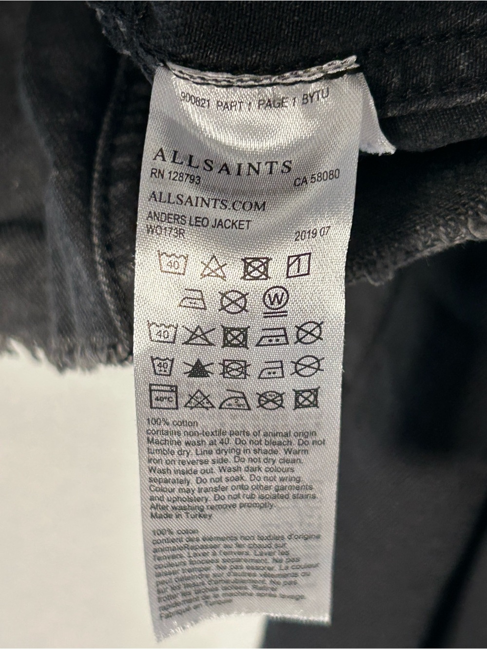 All Saints Gray Black Leopard Print Ander Cropped Denim Jacket with Knit Sleeves - Picture 6 of 10